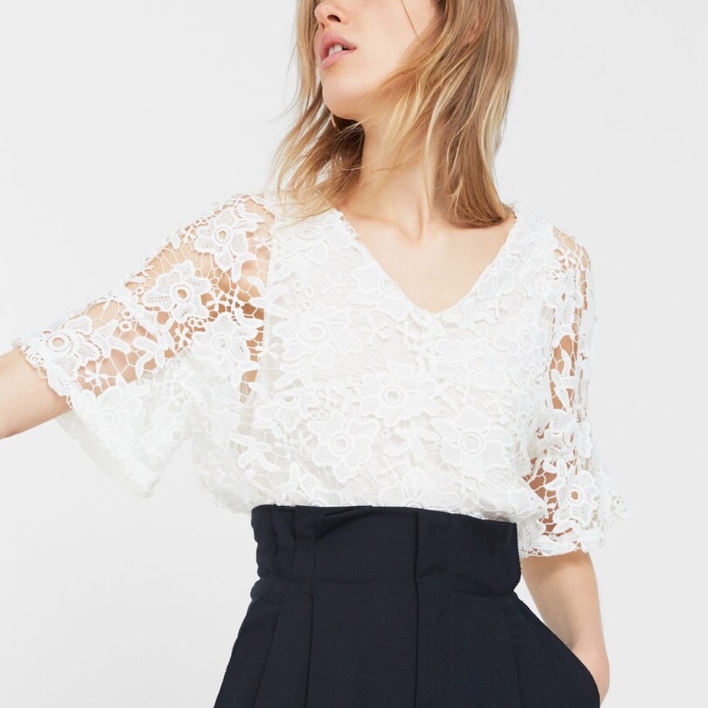 MANGO White Lace Top Blouse